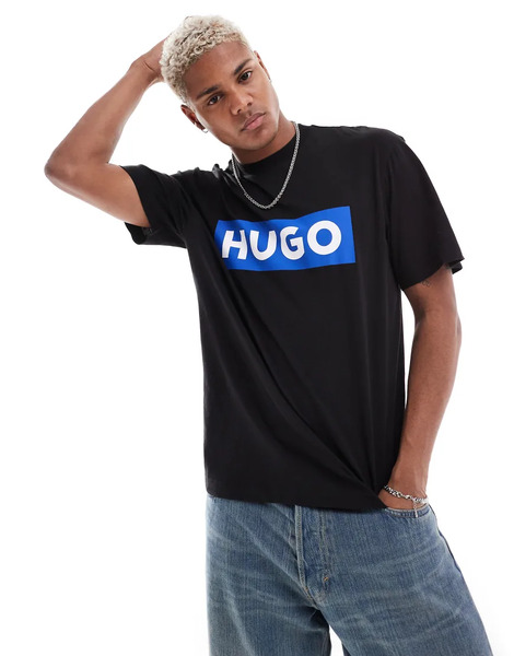  Hugo Blue Relaxed Logo Tee In Black 