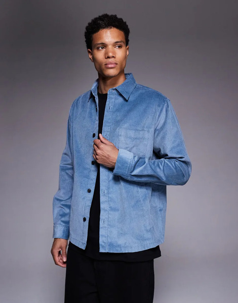  Hugo Red Ecord Oversized Fit Overshirt In Mid Blue 