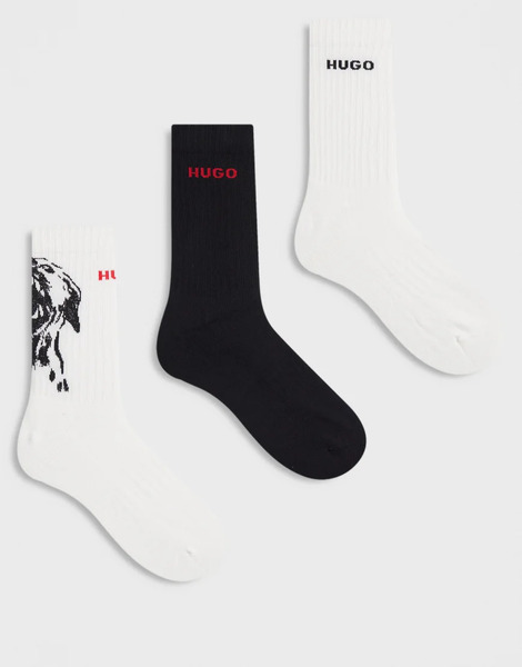  Hugo Bodywear 3 Pack Printed Crew Socks In Multi 