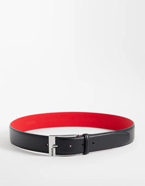  Hugo Red Leather Belt With Red Lining In Black 