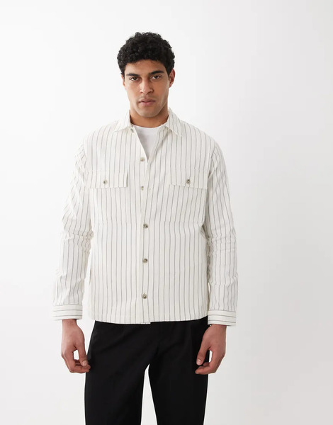  Hugo Red Oversized Pinstriped Shirt In White 