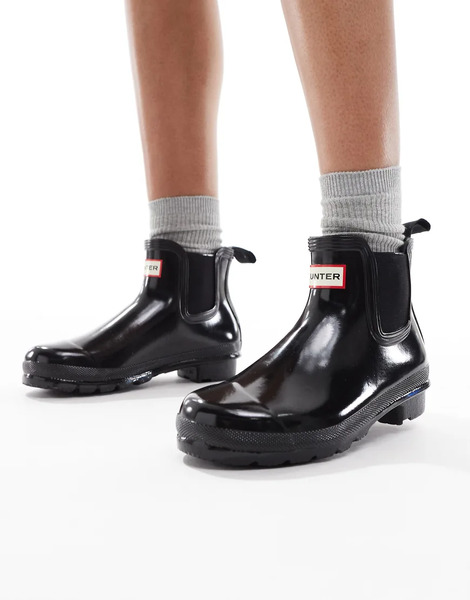  Hunter Original Chelsea Wellington Boot In Black Gloss 