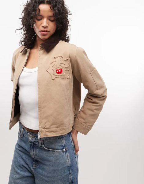  Icecream Logo Cropped Workwear Jacket In Beige Neutral 