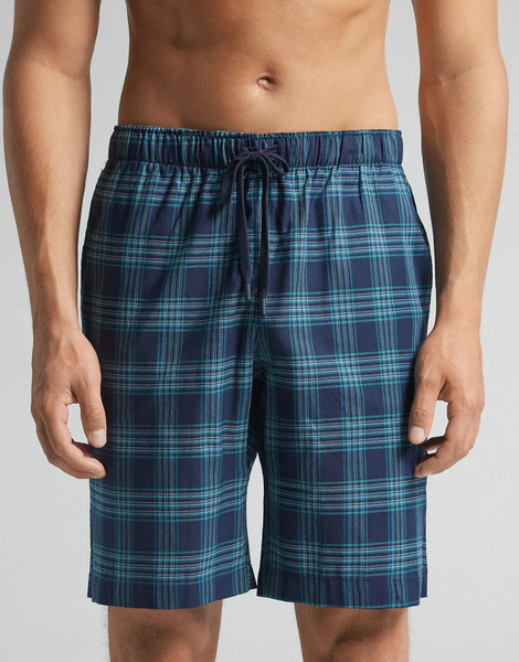  Intimissimi Checked Plain Weave Shorts In Teal Check Blue 