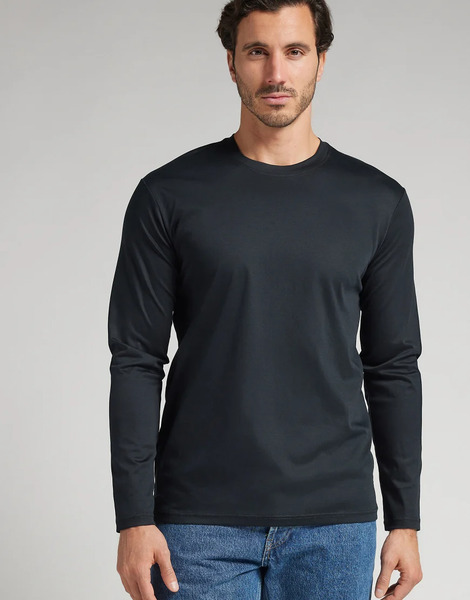 Intimissimi Long Sleeved Mercerised Top In Black 