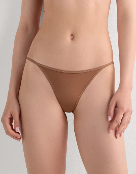 Intimissimi Microfibre G String With Side Straps In Caramel Dark Beige Neutral 