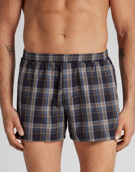  Intimissimi Patterned Canvas Boxers In Blue Check 