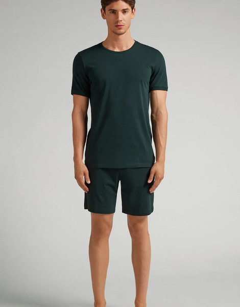  Intimissimi Short Superior Cotton Pyjamas In Dark Green 