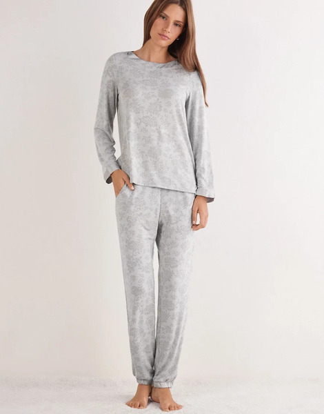  Intimissimi Soft Dreams Devoré Pattern Long Pyjamas In Devoured Grey 