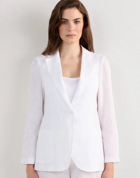  Intimissimi The Pure Linen Plain Weave Linen Jacket In White 