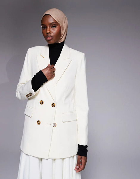  Iyal Oversized Double Breasted Blazer In Cream White 