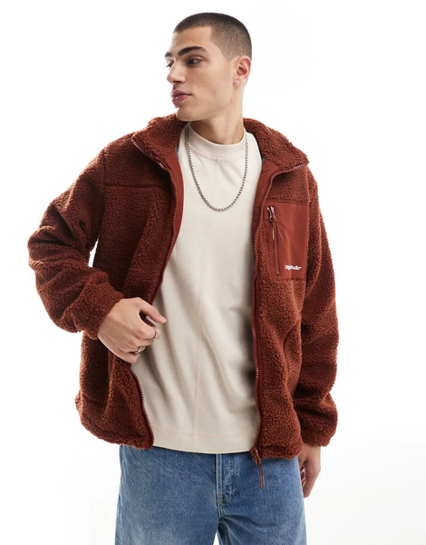  Jack & Jones Borg Zip Through Jacket In Rust Orange 