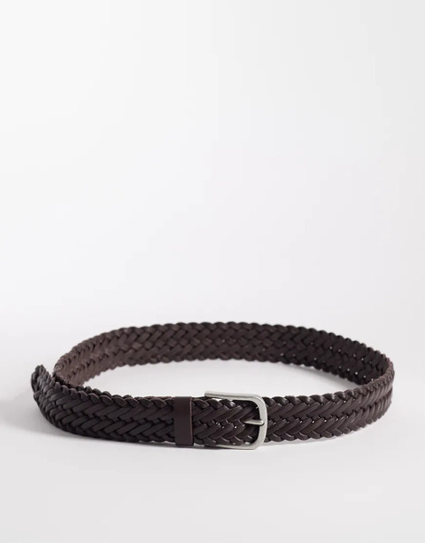  Jack & Jones Braided Belt In Dark Brown 