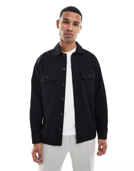  Jack & Jones Brushed Overshirt In Black 