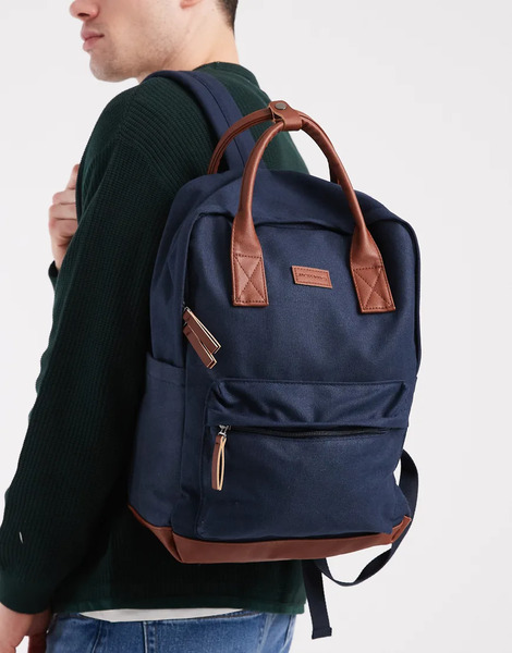  Jack & Jones Canvas Backpack In Navy 