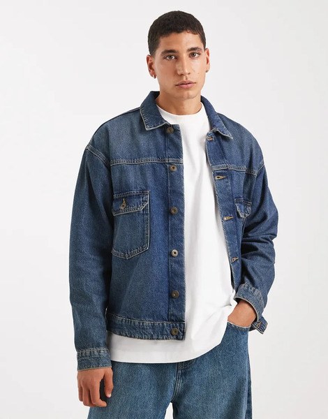  Jack & Jones Denim Jacket In Mid Blue 