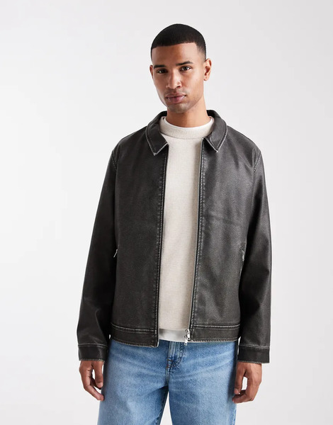  Jack & Jones Faux Leather Jacket In Black 
