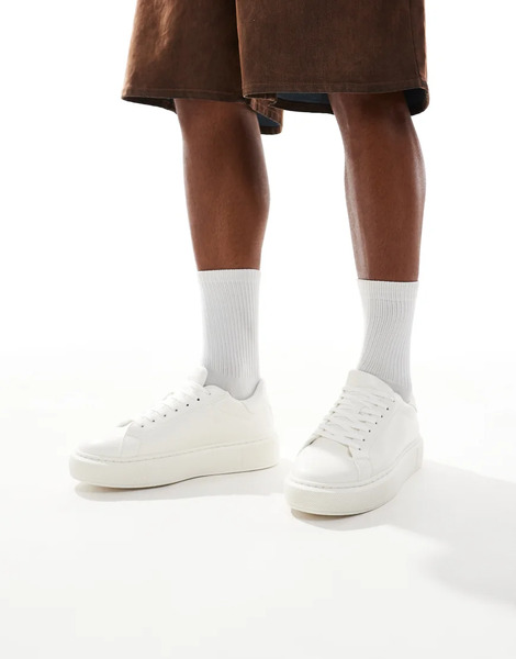  Jack & Jones Faux Leather Trainer In White 