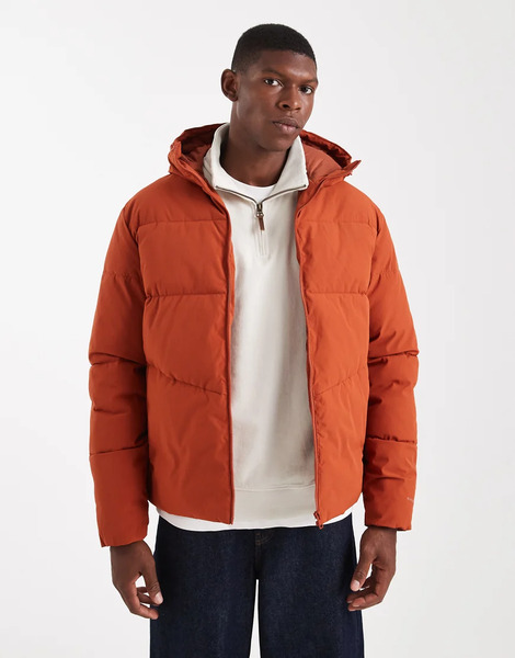  Jack & Jones Hooded Puffer Jacket In Orange 