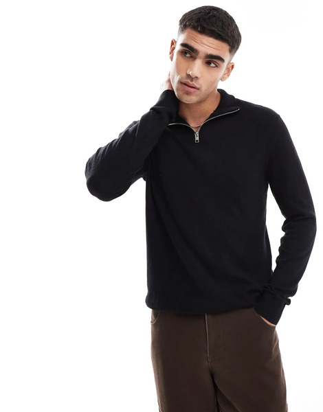  Jack & Jones Knitted Half Zip In Black 