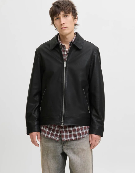  Jack & Jones Leather Jacket In Black 