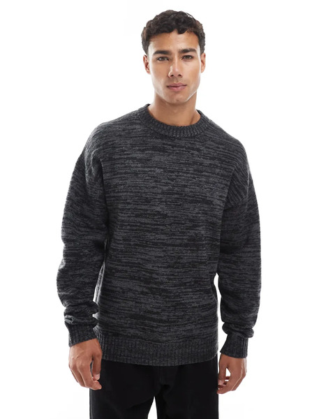  Jack & Jones Oversize Fluffy Jumper In Grey And Black Multi 