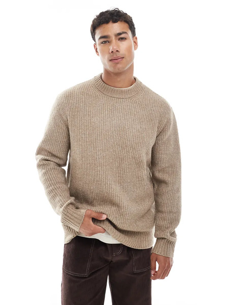  Jack & Jones Oversize Thick Ribbed Jumper In Beige Neutral 