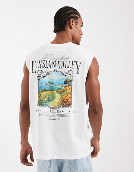  Jack & Jones Oversize Vest With Scenic Back Print In White 