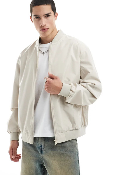  Jack & Jones Oversized Bomber Jacket In Cream White 