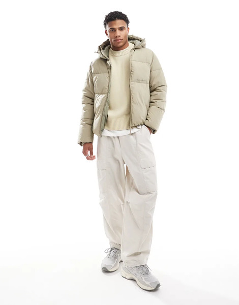  Jack & Jones Oversized Boxy Puffer Jacket In Beige Neutral 