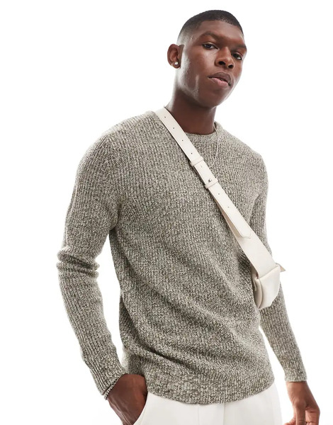  Jack & Jones Oversized Chunky Jumper In Mocha Mixed Yarn Neutral 