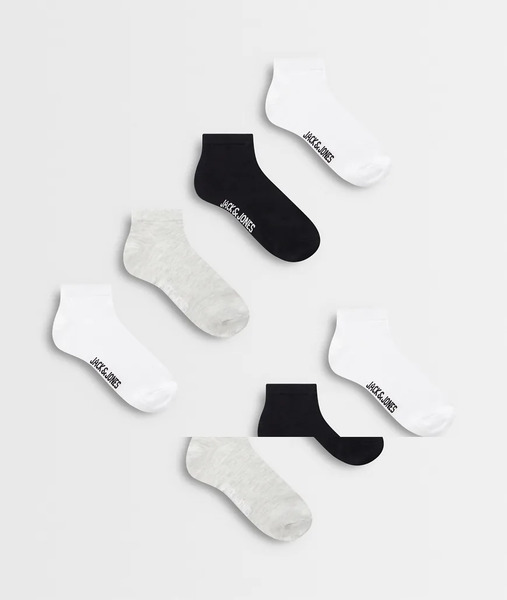  Jack & Jones 7 Pack Ankle Socks In Black White Grey 