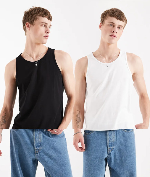  Jack & Jones 2 Pack Basic Vests In White And Black 