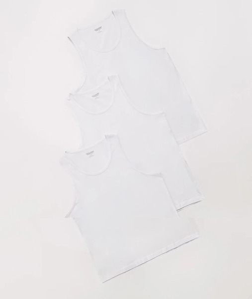 Jack & Jones 3 Pack Basic Vests In White 