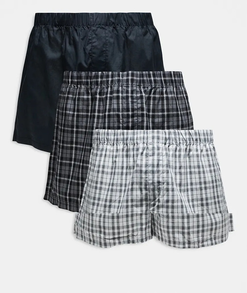  Jack & Jones 3 Pack Check Boxers In Black 