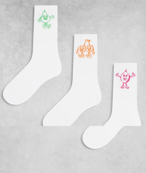  Jack & Jones 3 Pack Fruit Print Socks In White 