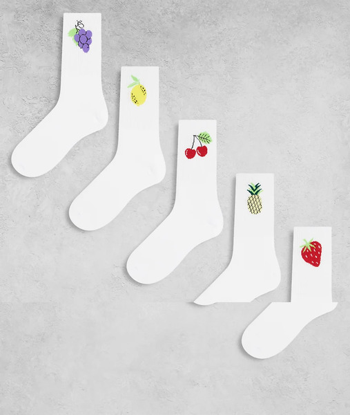  Jack & Jones 5 Pack Fruit Print Socks In White 