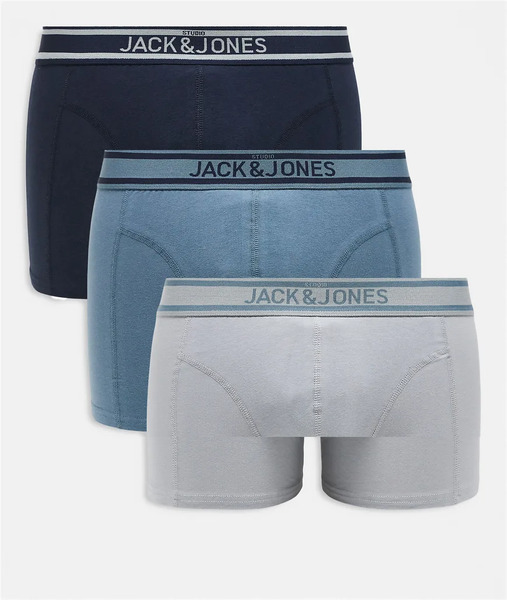  Jack & Jones 3 Pack Logo Trunks In Navy Blue Grey 