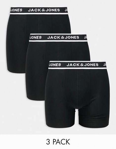  Jack & Jones 3 Pack Long Trunks In Black 