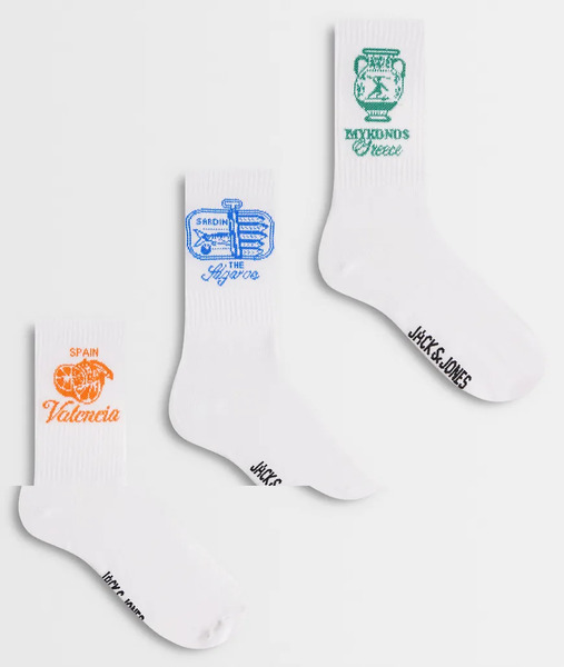  Jack & Jones 3 Pack Of Socks With Location Graphics In White 