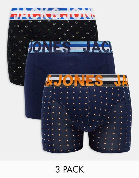  Jack & Jones 3 Pack Printed Trunks In Navy 