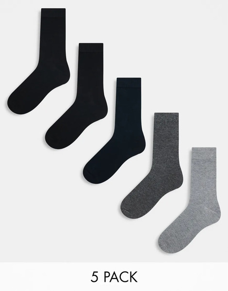  Jack & Jones 5 Pack Socks In Multi Grey 