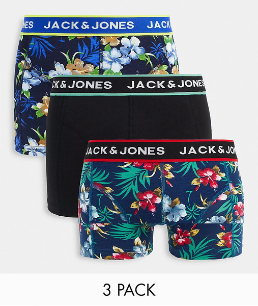  Jack & Jones 3 Pack Trunks In Floral Print Multi 