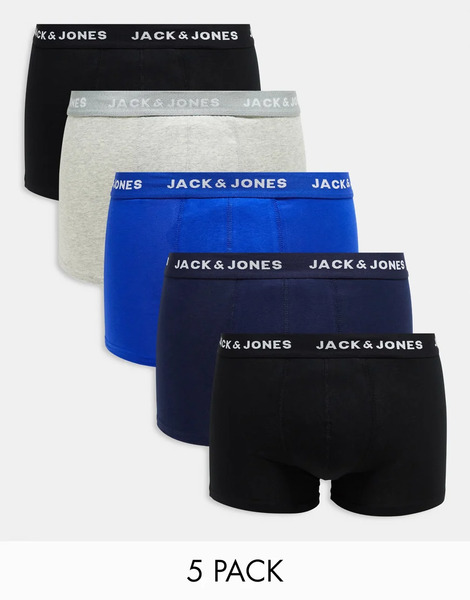  Jack & Jones 5 Pack Trunks In Multi Black 