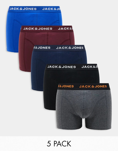  Jack & Jones 5 Pack Trunks In Multi Black 