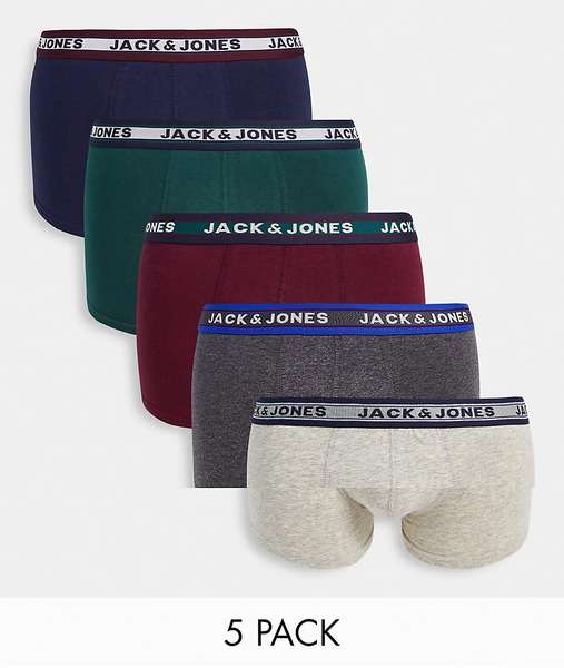  Jack & Jones 5 Pack Trunks In Multi Grey 