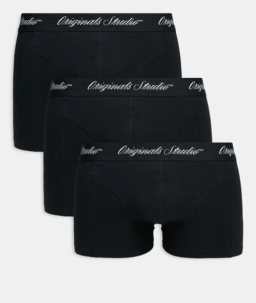  Jack & Jones 3 Pack Trunks With Script Waistband In Black 