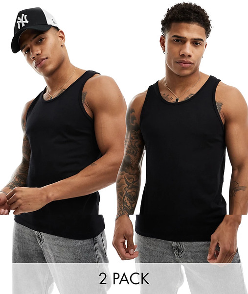  Jack & Jones 2 Pack Vest In Black 