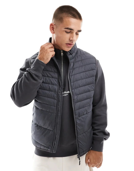  Jack & Jones Packable Padded Gilet In Dark Grey 