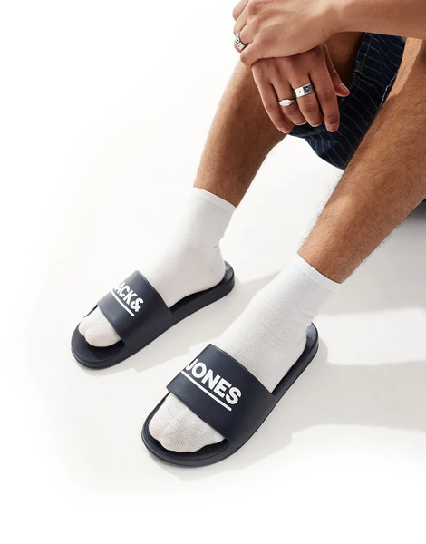 Jack & Jones Pool Sliders In Navy 